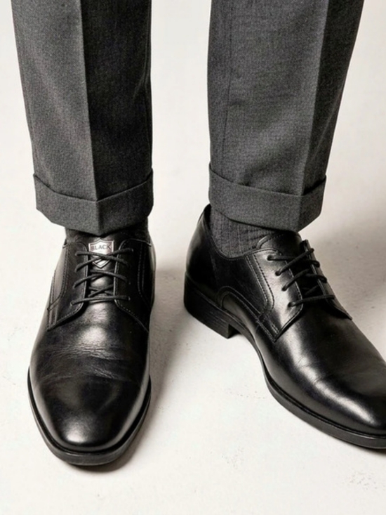 Black Other - Black Brown 1826 Men's Black Leather Oxford Derby Dress Shoes Size US 10M